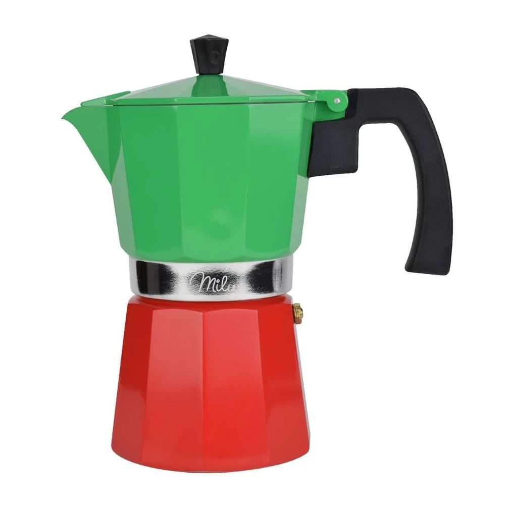 MILU 5058 Espressokocher Set, 6 Tassen, Aluminium, Rot/Grün/Schwarz