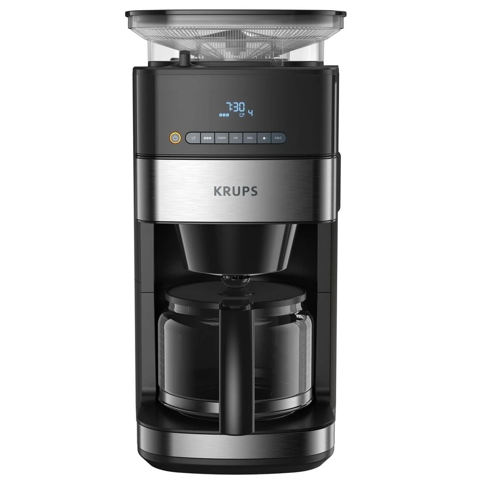 KRUPS KM8328 Grind Aroma Kaffeemaschine, Schwarz/Silber, 1.25L, 1000W