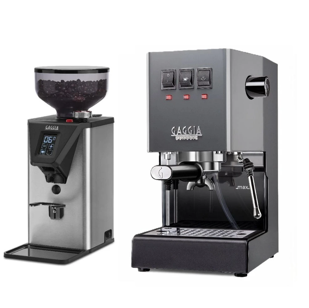 GAGGIA Classic E24 Premium Set RI9481, Messingboiler, Siebträgermaschine, Grau